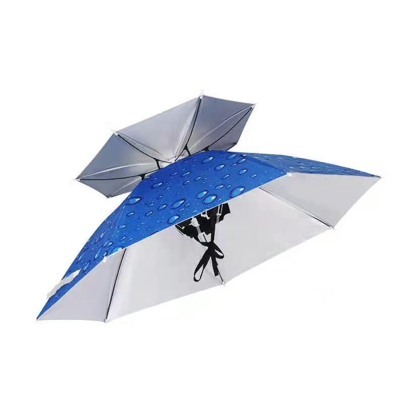 打开直径77cm帽子伞双层帽伞晴雨两用成人头戴伞帽 垂钓鱼伞防紫外线遮阳伞